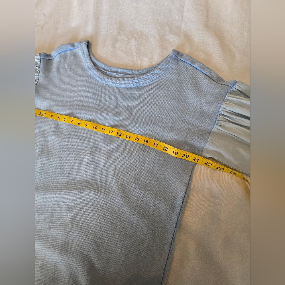 Anthropologie Pilcro Mixed Media Oversized Pullover Top Blue Balloon Sleeve Sz S - Picture 8 of 14